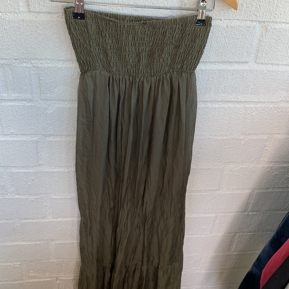 Guess Silk Smocked Green Tube Top Maxi Dress sz S - Picture 3 of 6